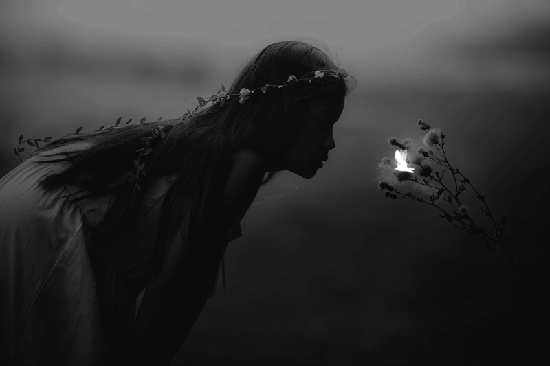 Little girl looking at a fairy