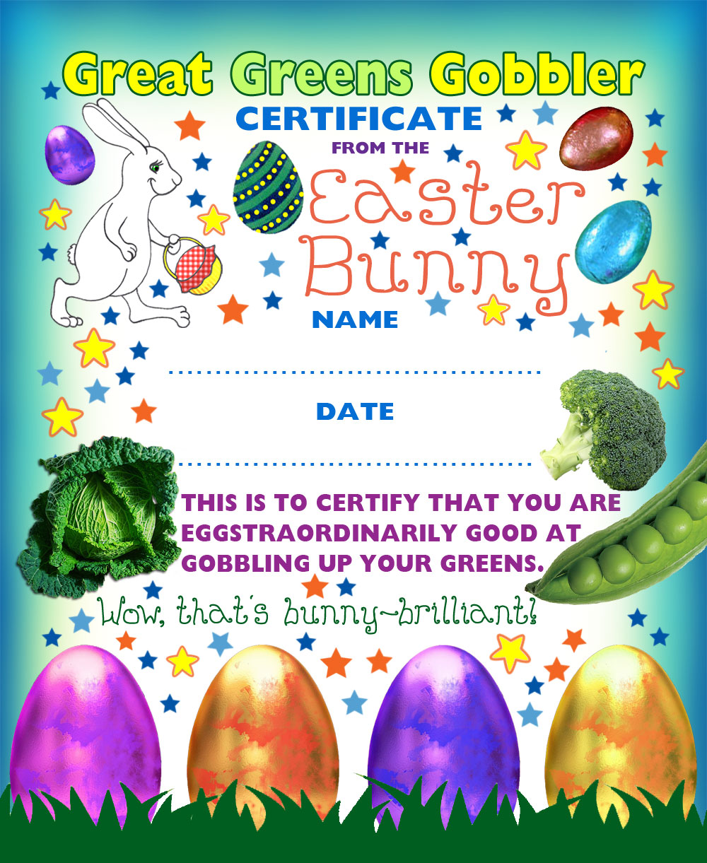 Award from the Easter Bunny to say well done for gobbling up your greens!