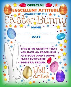 Easter kids award certificate for an eggcellent attitude.