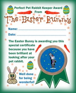 Certificate from the Easter Bunny for a child who has looked after their pet rabbit