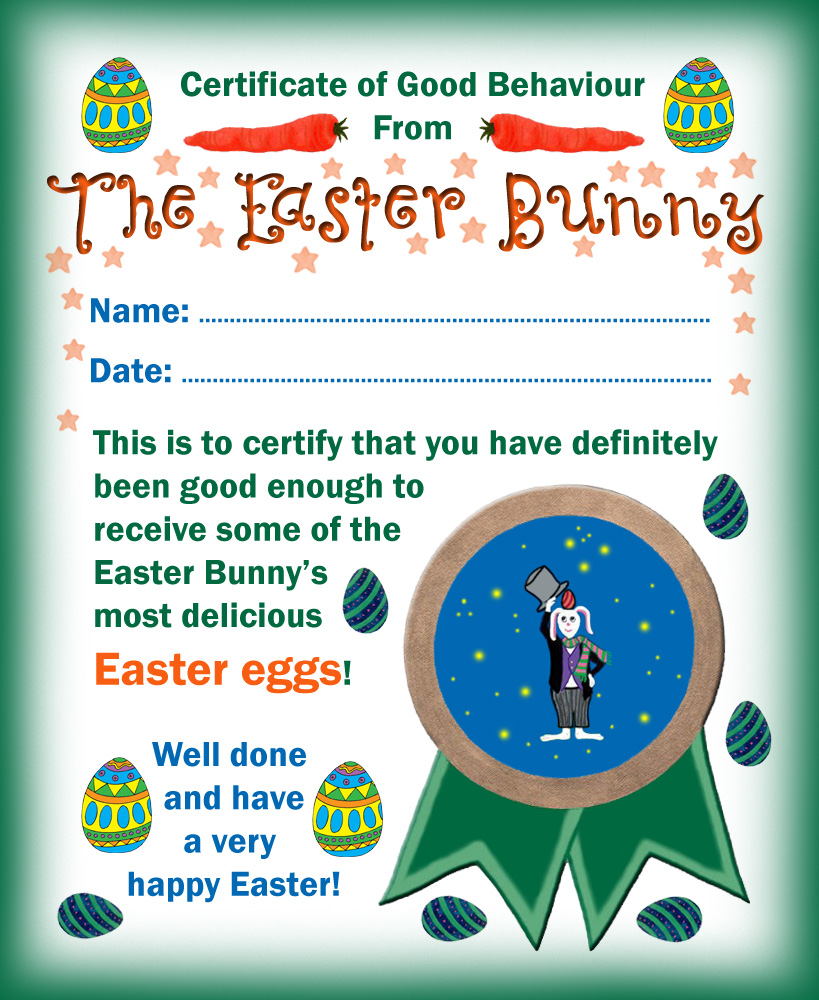 Certificate of good behaviour from the Easter Bunny