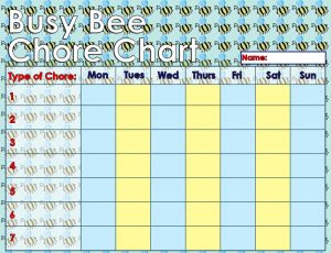 Children's chore chart with a busy bee theme