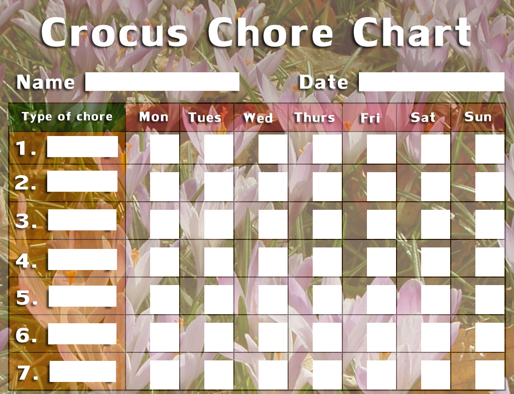 Children's chore chart with a crocus theme