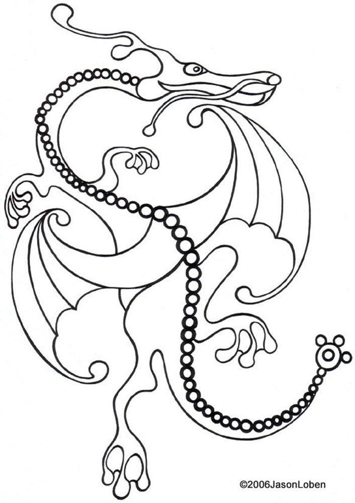 Printable picture to colour in of a dragon in flight, by Jason Loben