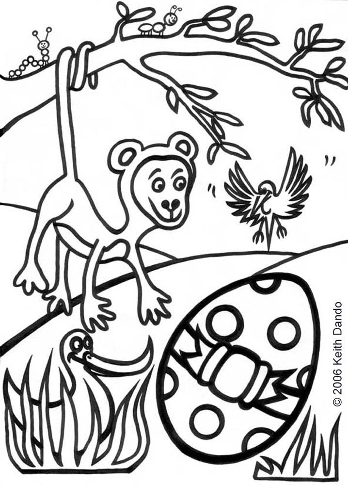 Colouring in picture of a monkey and an Easter egg by Keith Dando