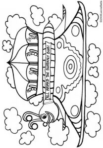Colouring in page of a butterfly bs which flies around Fairyland