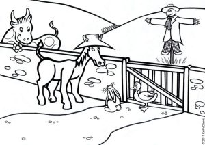Printable colouring page of spring on the farm by Keith Dando