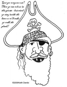 Printable colouring in page of a pirate by Keith Dando