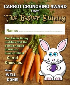Easter Bunny certificate for a child who is good at eating carrots