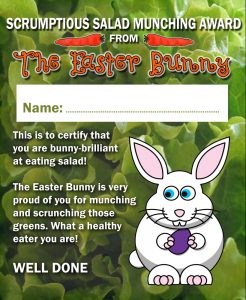 Certificate from the Easter Bunny for a child who is good at eating salad