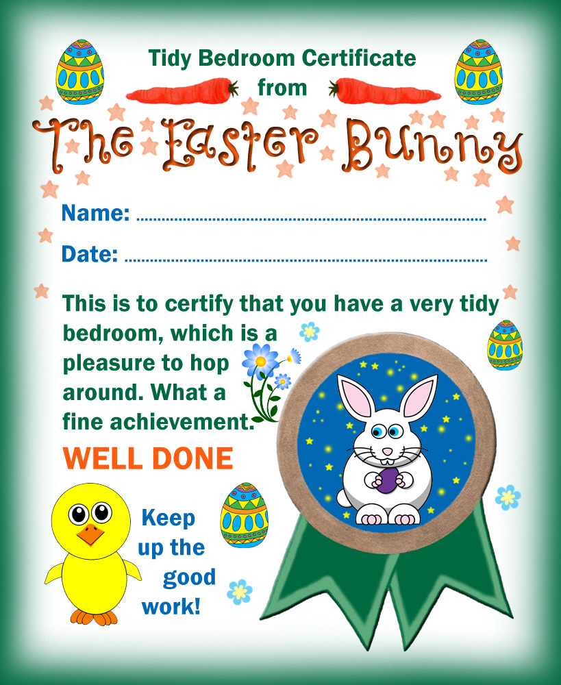 Certificate from the Easter Bunny for a Tidy Bedroom
