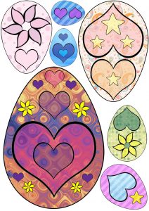 Easter eggs with a heart design, useful for Easter crafts.