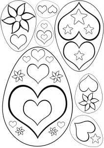 Easter egg templates with a heart pattern - great for kids to colour in