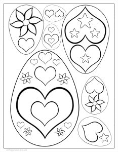 Easter egg templates with a heart pattern - great for kids to colour in
