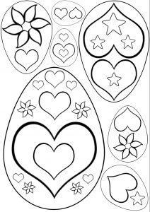 Easter egg templates with a heart pattern - great for kids to colour in