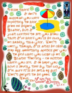 Note from the Easter Bunny to say that he knows a child is away on holiday