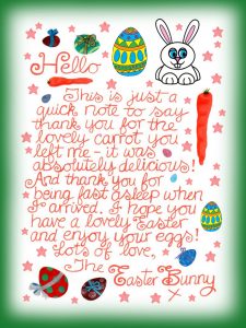Note from the Easter Bunny saying thank you for the carrot you left him