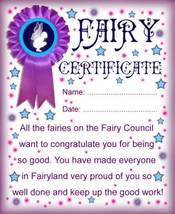Certificate from the fairies to say well done for being good