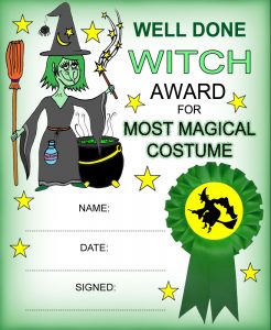 Most magical costume award certificate for the best costume