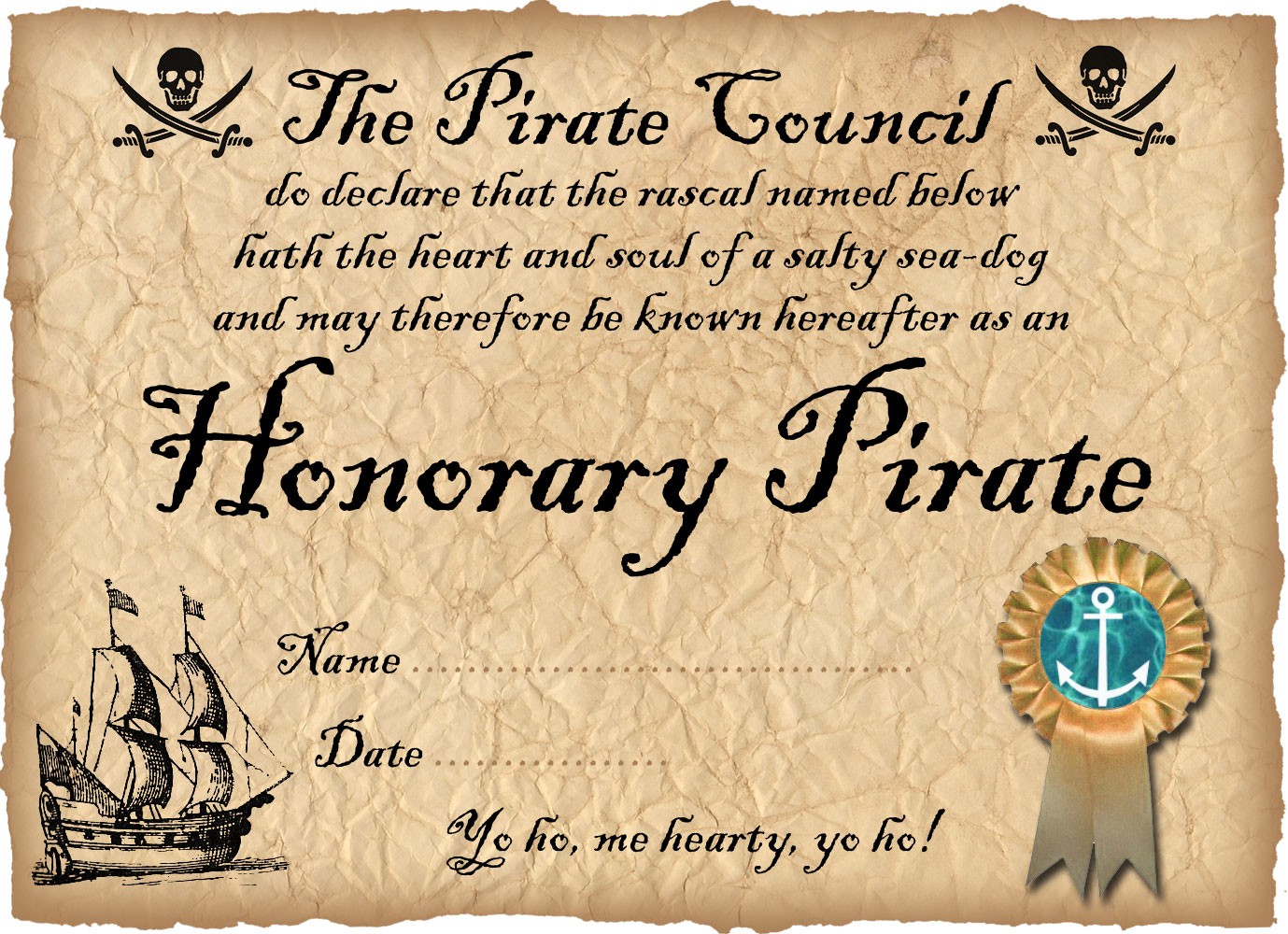 Honorary Pirate Certificate - Rooftop Post Printables