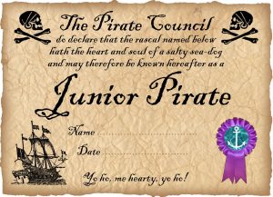 Printable certificate for a junior pirate