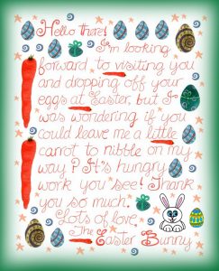 Note from the Easter Bunny asking if you'll leave him a carrot