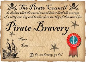 Printable Pirate Certificate of Bravery
