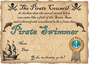 Pirate Certificate for a Pirate Swimmer!