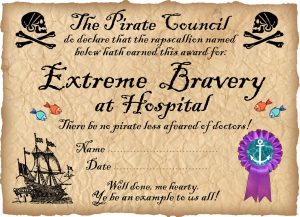 Printable pirate award for being brave in hospital
