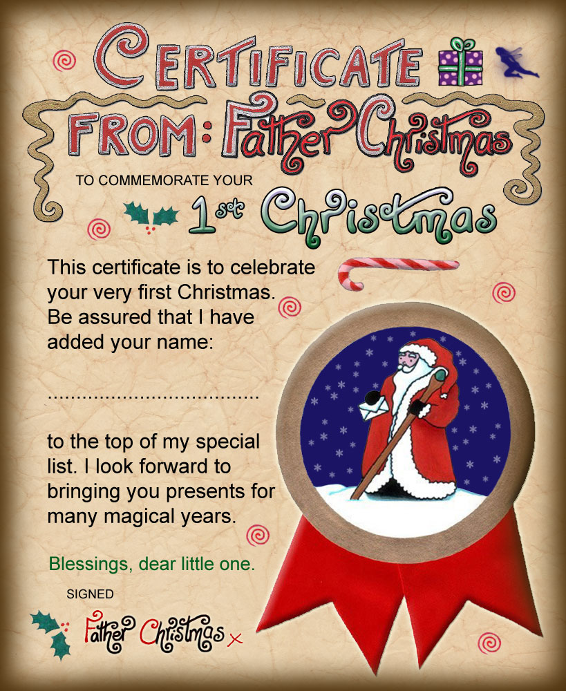 Santa certificate to commemorate your baby's first Christmas