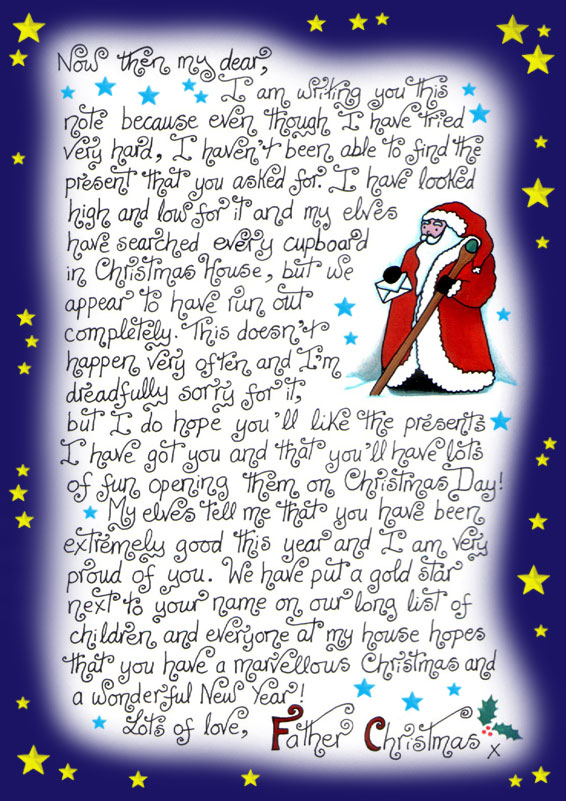Father Christmas Note Sorry I couldn’t find the present you asked for Rooftop Post Printables