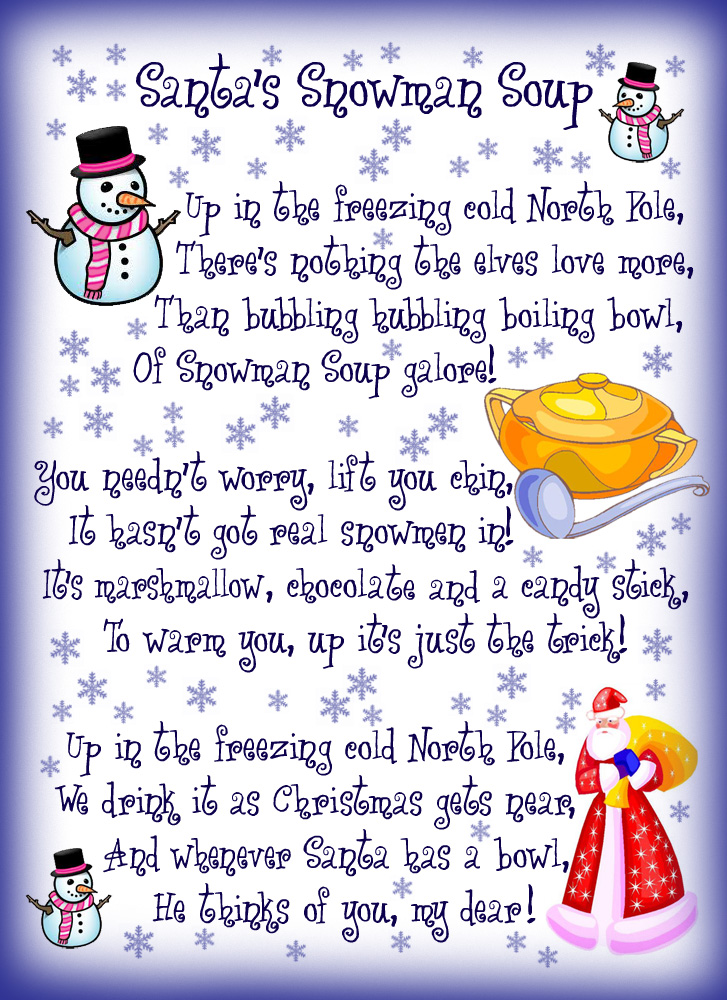 Santa s Snowman Soup Poem Rooftop Post Printables
