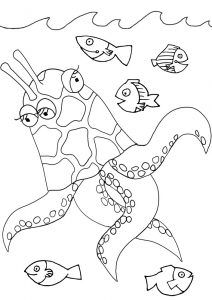 A funny sea monster to print and colour in