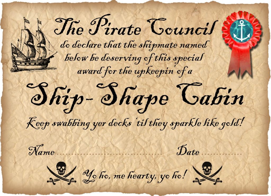 Pirate Certificate: Award for a Ship-Shape Cabin