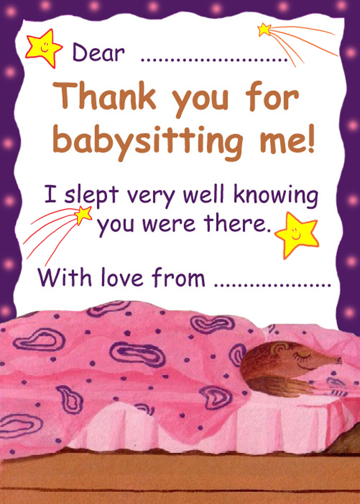 Printable thank you note to say thanks for babysitting