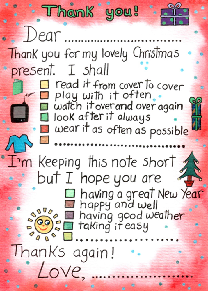 Thank you note to say thank you for Christmas presents