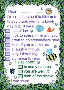 Printable note to say thanks for a lovely day out