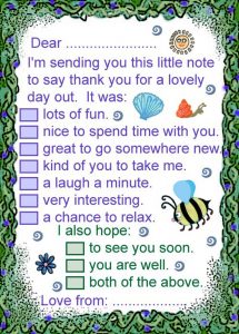 Printable note to say thanks for a lovely day out