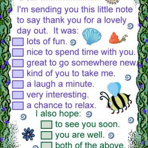Printable note to say thanks for a lovely day out