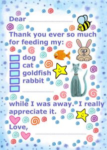 Printable Thank You Note: Feeding Pets