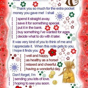 Printable thank you note to say thanks for the extra pocket money