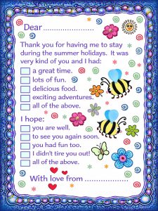 Printable thank you note to say thanks for having me to stay over the summer