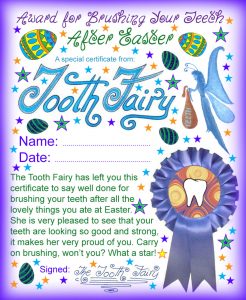 Certificate from the Tooth Fairy - an award for brushing teeth after Easter