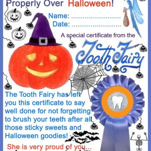 Printable certificate from the Tooth Fairy to say well done for brushing over Halloween