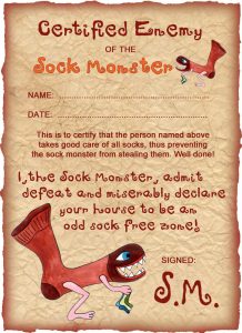 Sock Monster Certificate: Enemy of the Sock Monster