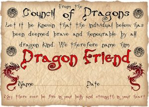 Dragon Friend Certificate (For a Boy)