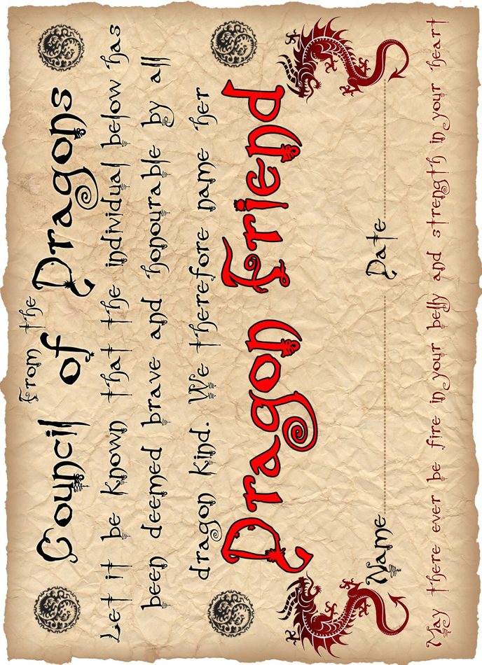 Dragon Friend Certificate (For a Girl)