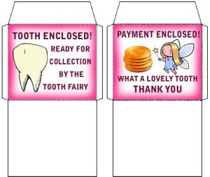 Matching tiny Tooth fairy envelopes for teeth and money