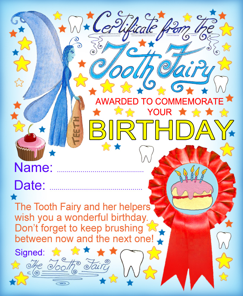 Commemorate your child's birthday with this certificate from the Tooth Fairy