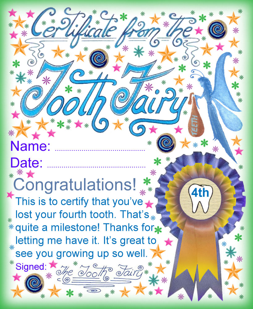 Tooth Fairy Certificate Award for Losing Your Fourth Tooth Rooftop
